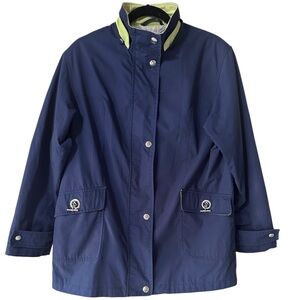 Vintage Mackintosh Nautical Boat Themed Navy Blue and Green Rain Coat